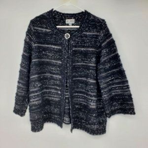JM Collection Black‎ Shimmer Threaded Women's Single Button Cardigan Large